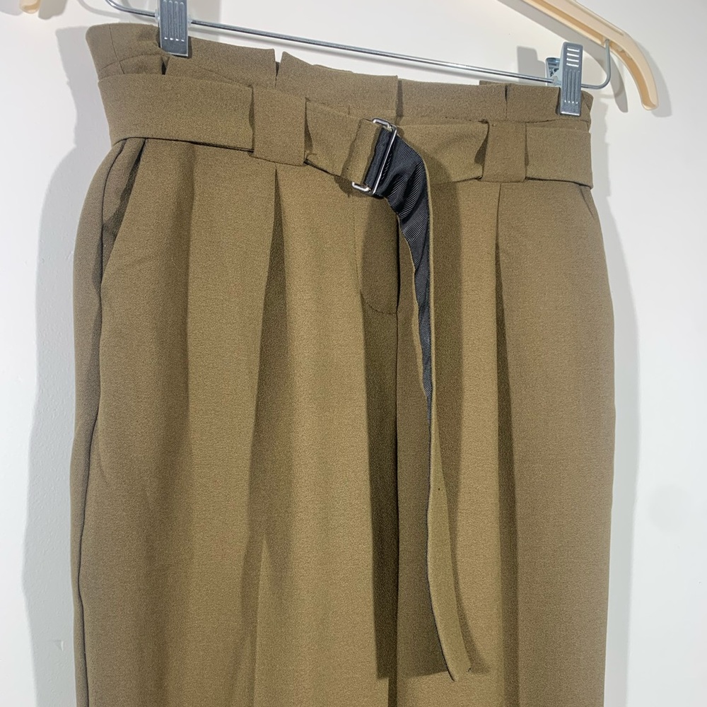 Euc Topshop Olive Paper Bag Waist Pant